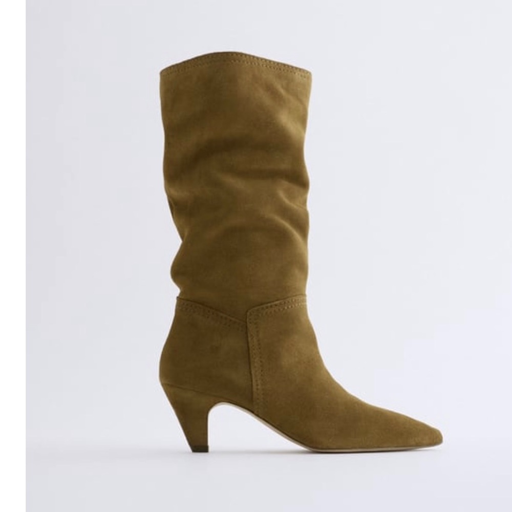 Zara heeled split leather boots nwt size 37